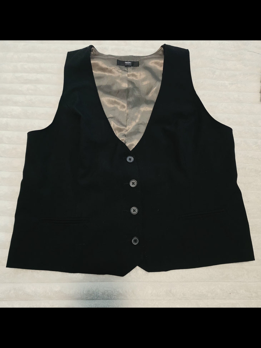 Black Button-Front Lightweight Vest Silver Striped Lining Renfair Pirate Wedding